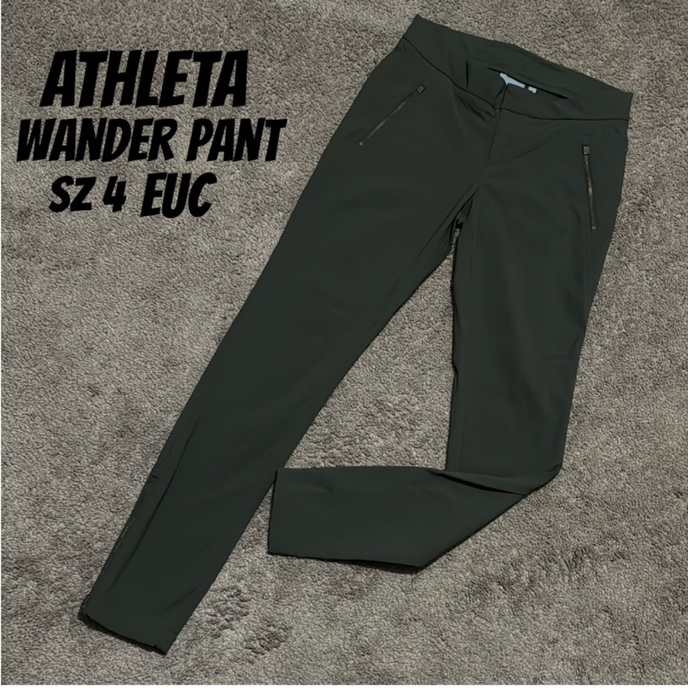 Athleta Wander Pants Sz 4-Olive Green-Stretchy-Zippers @ Ankle-ZipUp Front